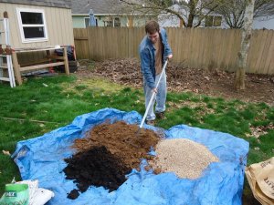 Sustainable Craig Square Foot Garden Mixing Soil